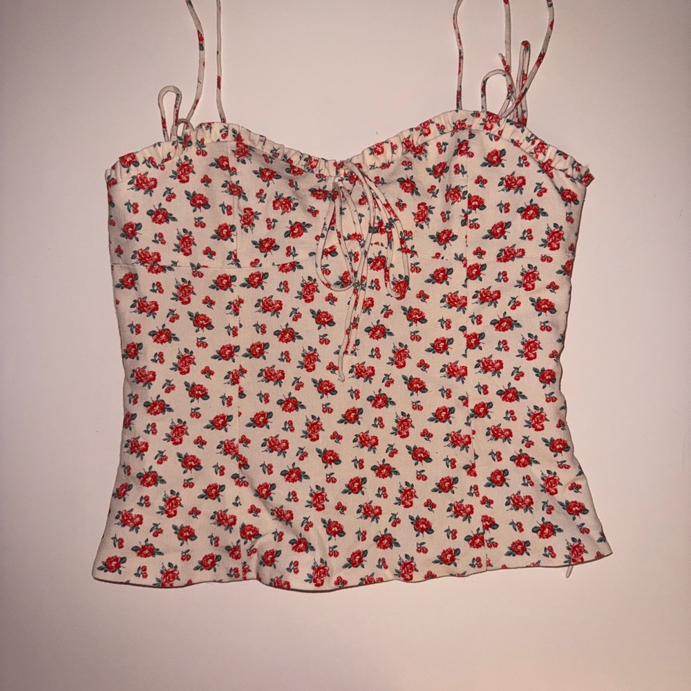 Floral Rose Lace Up Bustier Cami Top